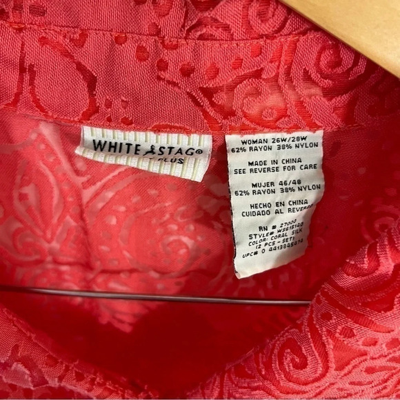 White Stag Pink Button Up Blouse Plus Size 26W 28W Sheer Burnout Floral Swirls - Picture 7 of 7